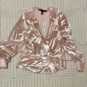 White House Black Market Pink Velvet Blouse